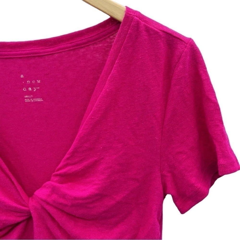 A NEW DAY Twisted V-Neck Linen Short Sleeve T-Shirt in Pink